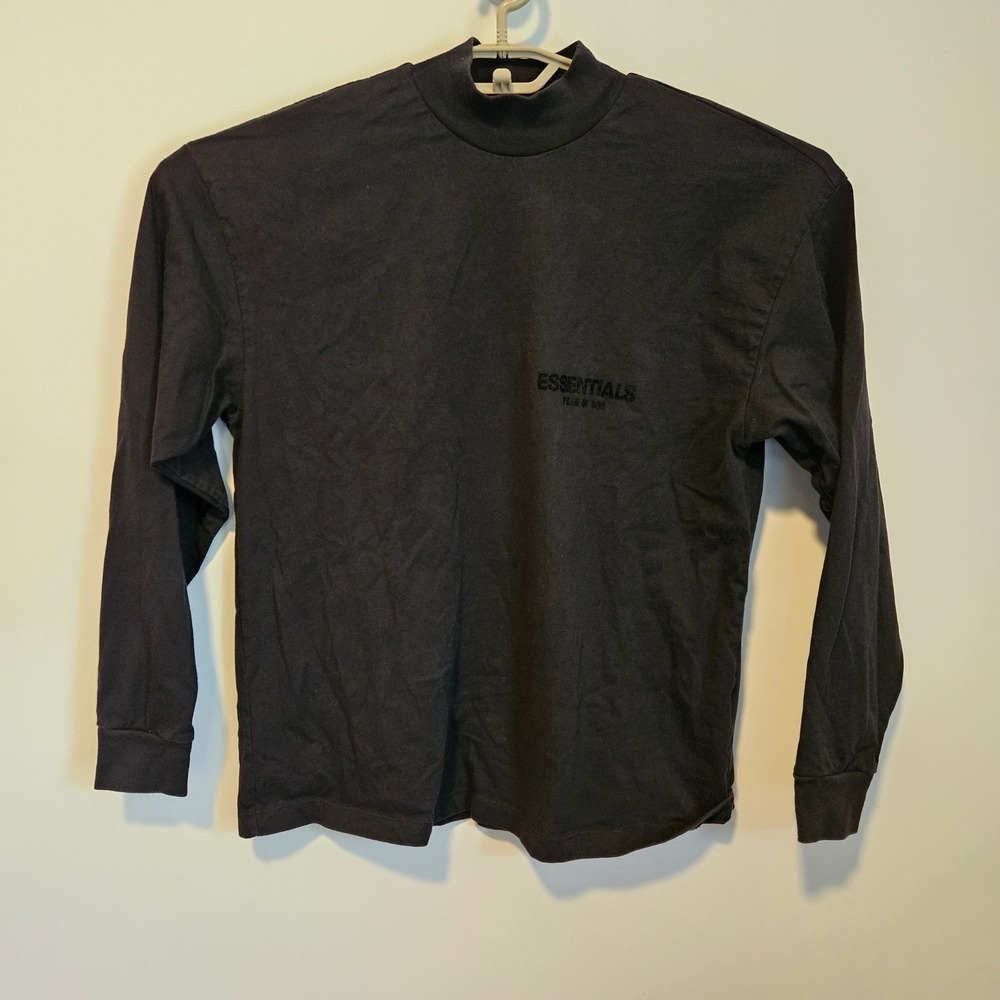 Fear of God Essentials Long Sleeve T-Shirt Black XS Flocked Logo Mock Neck